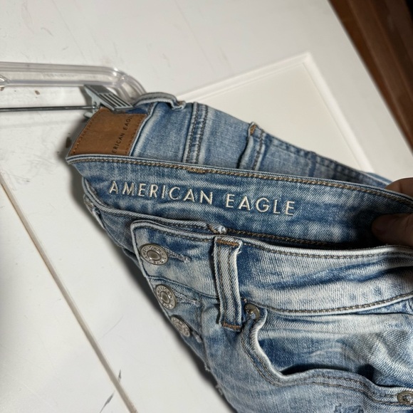 American Eagle Jean Shorts Blue Next Level Stretch Size 0 Rips Button Fly Denim - Picture 6 of 9